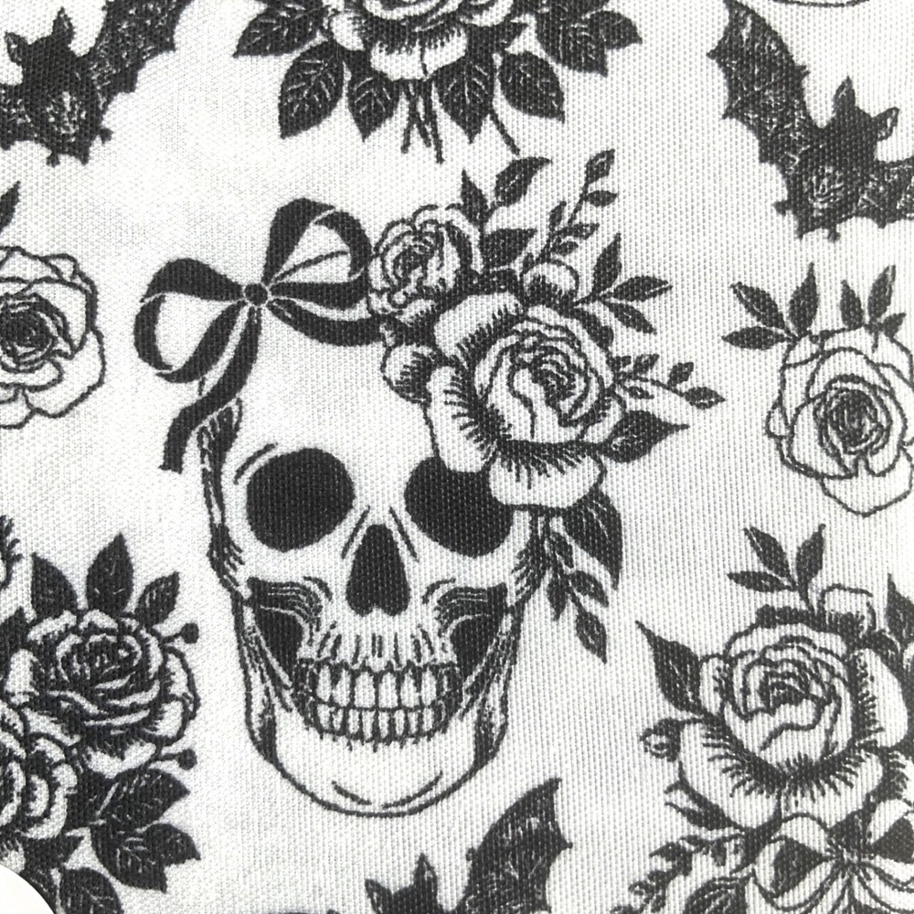 Deborah Connolly Designs Queen Sheet Set Skull Bat Floral Gothic Black White NEW - Picture 2 of 5